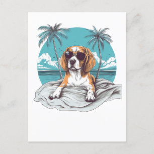 Carte Postale Beagle avec lunettes de soleil à la plage