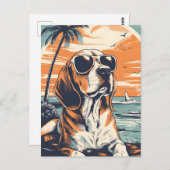 Carte Postale Beagle avec lunettes de soleil à la plage (Devant / Derrière)