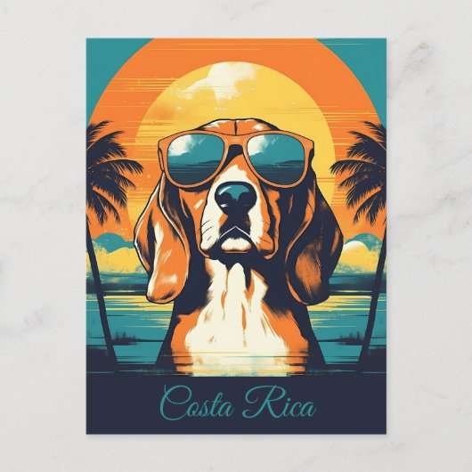 Carte Postale Beagle avec lunettes de soleil sur une plage tropi (Devant)