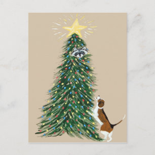 Carte Postale Beagle Avec Raccoon Arboré