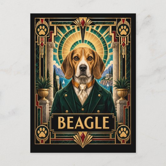 Carte Postale Beagle, Chien Art Déco (Devant)
