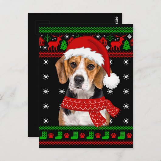 Carte Postale Beagle Chien laide Sweater Noël Chiot Amoureux des (Devant / Derrière)