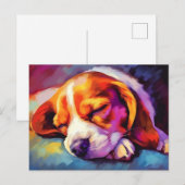 Carte Postale Beagle coloré Puppy dormir (Devant / Derrière)