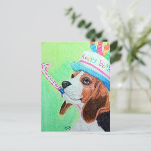 Carte Postale Beagle d'anniversaire (Debout devant)