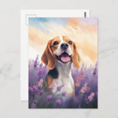 Carte Postale Beagle dans le champ Lavender (Devant / Derrière)