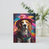 Carte Postale Beagle dans un Casquette plumé (Debout devant)