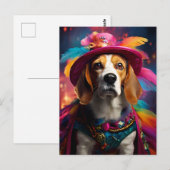 Carte Postale Beagle dans un Casquette plumé (Devant / Derrière)