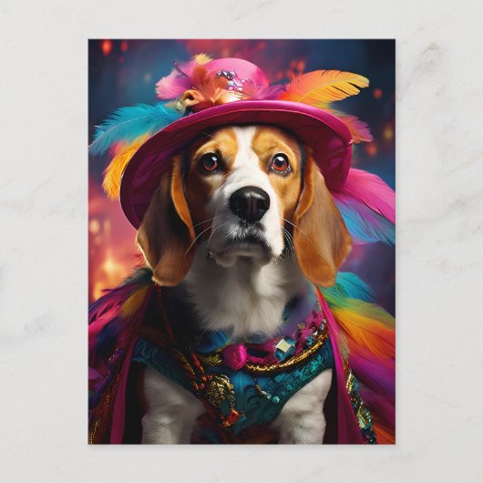 Carte Postale Beagle dans un Casquette plumé (Devant)
