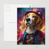 Carte Postale Beagle dans un Casquette rose (Devant / Derrière)