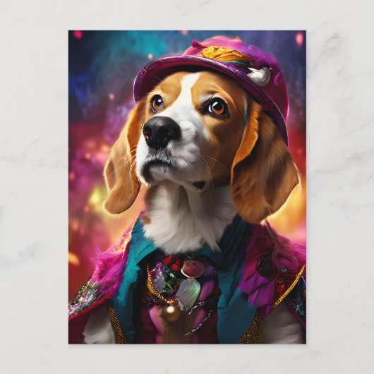 Carte Postale Beagle dans un Casquette rose (Devant)