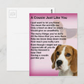 Carte Postale Beagle Design Cousin Poem (Devant / Derrière)