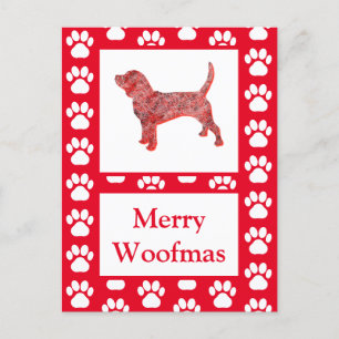Carte Postale Beagle Hound Chien Silhouette Rouge Joyeux Noël
