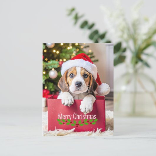 Carte Postale Beagle Puppy Christmas Design, (Debout devant)