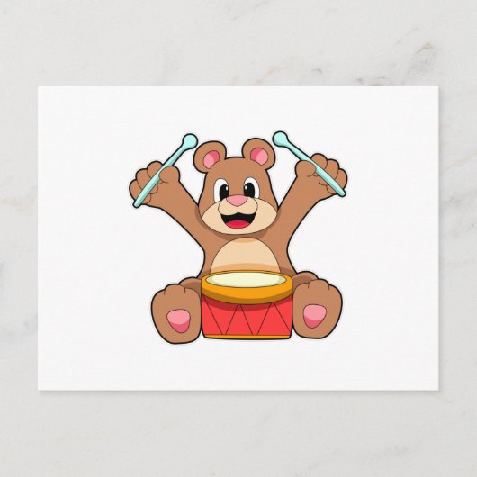 Carte Postale Bear at Music with Drum (Devant)