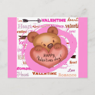 Carte Postale Bear de caricature rose Saint-Valentin