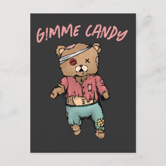 Carte Postale Bear en Teddy rose mignonne Zombie Gimme Candy Hal (Devant)