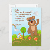Carte Postale Bear First Birthday Merci note (Devant / Derrière)