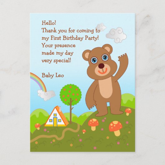 Carte Postale Bear First Birthday Merci note (Devant)