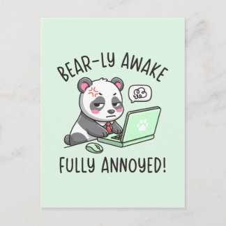 Carte Postale Bear-ly Awake Fully Annoyed - Panda Office Humor