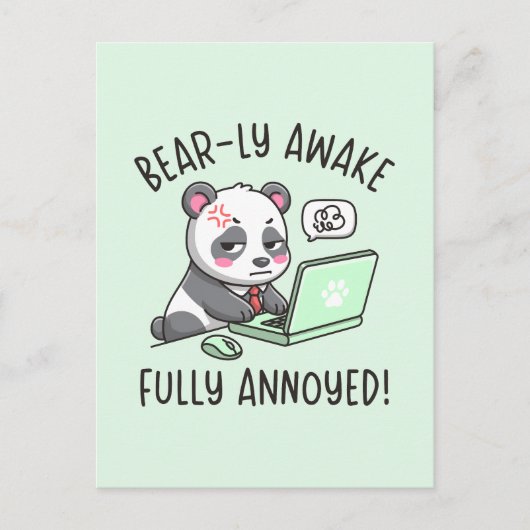 Carte Postale Bear-ly Awake Fully Annoyed - Panda Office Humor (Devant)
