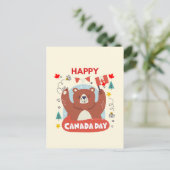 Carte Postale Bear mignonne avec drapeau canadien Bonne fête du  (Debout devant)