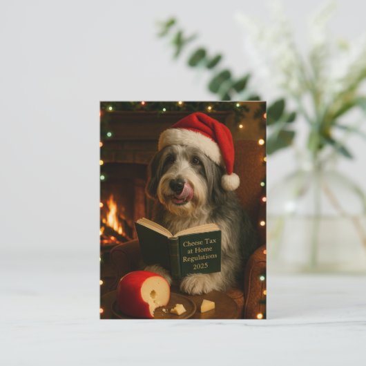 Carte Postale Bearded collie 'Cheese Tax' Christmas postcard (Debout devant)