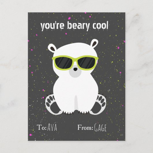 Carte Postale Beary Cool Polar Ours Lunettes de soleil Enfants V (Devant)