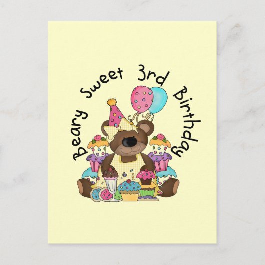 Carte Postale Beary Sweet 3e Anniversaire Tshirts et cadeaux (Devant)