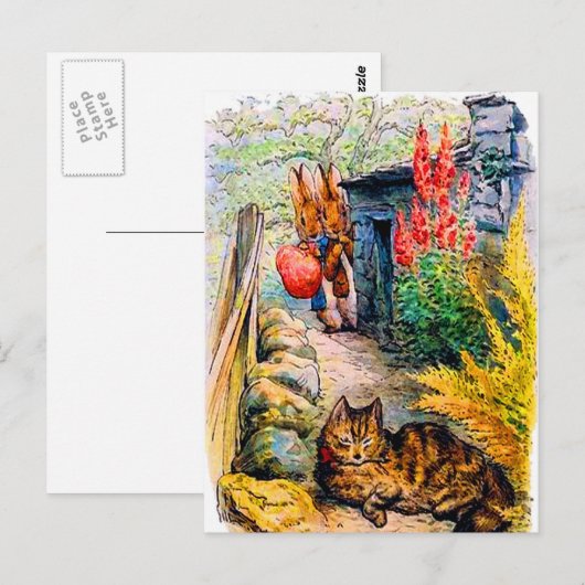 Carte Postale Beatrix Potter - Des lapins regardent le chat (Devant / Derrière)