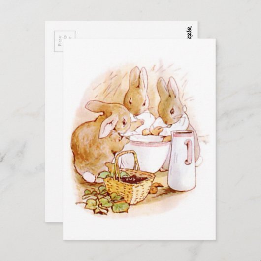 Carte Postale Beatrix Potter, Lapins, Bol et pichet de lait (Devant / Derrière)