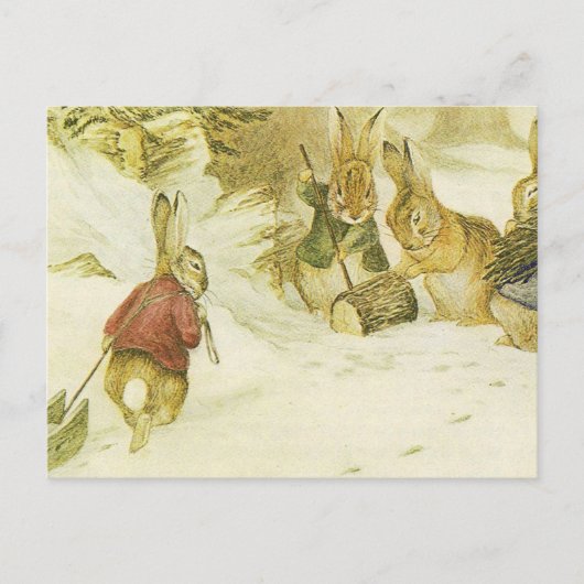 Carte Postale Beatrix Potter - Quatre Lapins Dans La Neige (Devant)
