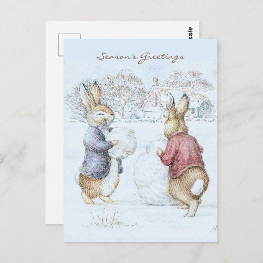 Carte Postale Beatrix Potter Snowman et Bunnies Holiday (Devant / Derrière)