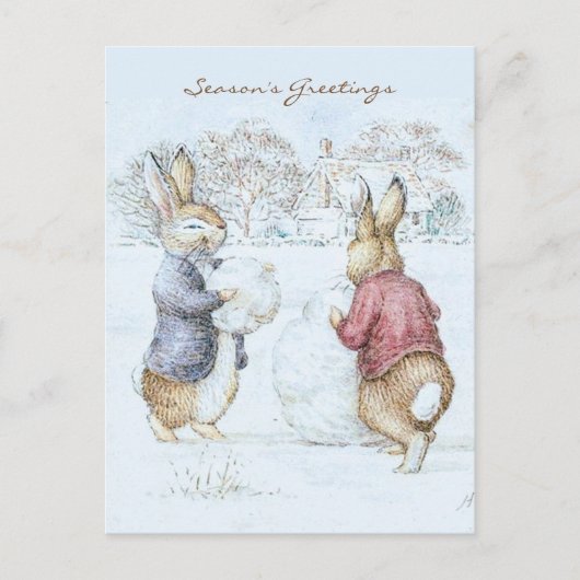 Carte Postale Beatrix Potter Snowman et Bunnies Holiday (Devant)