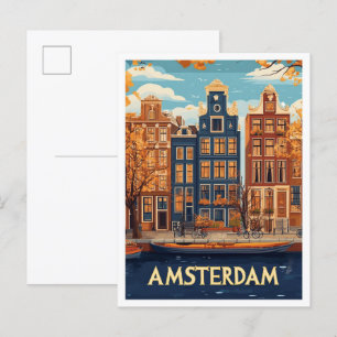 Carte Postale Beau Amsterdam Art Illustration Voyage