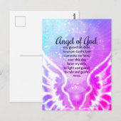 Carte Postale Beau Ange de Dieu Prière Aquarelle rose (Devant / Derrière)