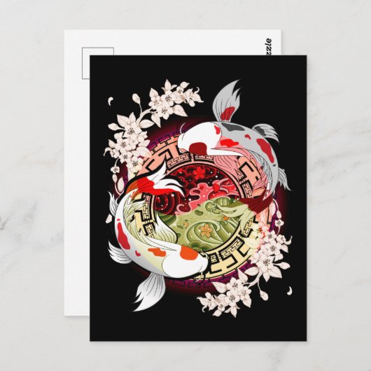 Carte Postale Beau bel art japonais fleur poisson koi (Devant / Derrière)