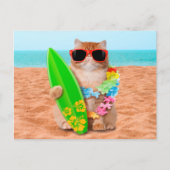 Carte Postale Beau chat surfeur sur la plage (Devant)