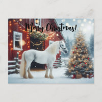 Beau cheval blanc et grange rouge