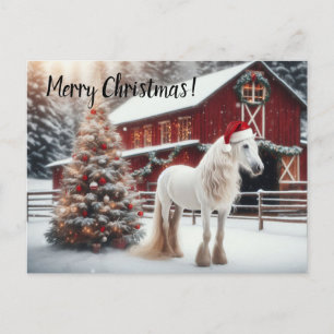 Carte Postale Beau cheval blanc portant un costume de père Noël