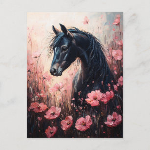 Carte Postale Beau Cheval Blush Fleur sauvage rose