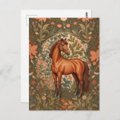 Carte Postale Beau Cheval Brun Inspiré de William Morris (Devant / Derrière)