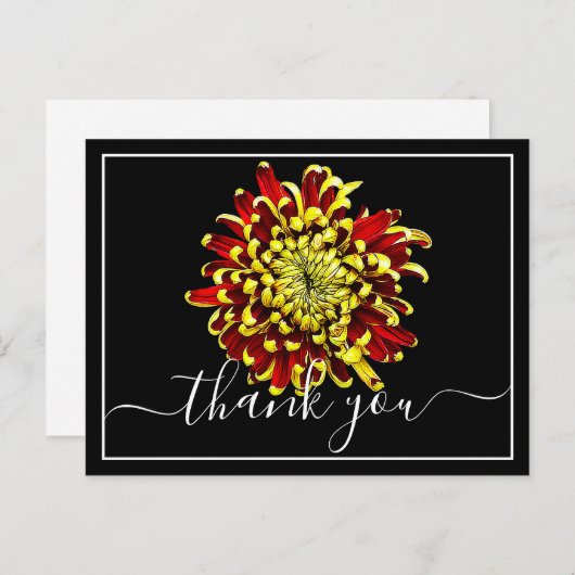 Carte Postale Beau Chrysanthème Rouge Et Jaune Merci (Devant / Derrière)