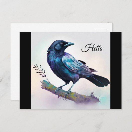 Carte Postale Beau Corbeau sur une branche d'arbre (Devant / Derrière)