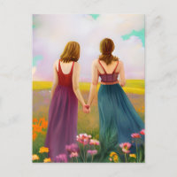Beau couple lesbien dans le domaine des fleurs