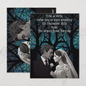 Carte Postale Beau couple mariage sur un arbre de vie bleu (Devant / Derrière)