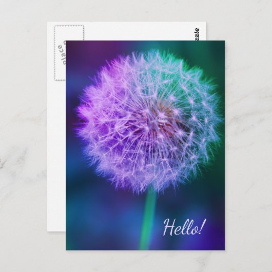 Carte Postale Beau Dandelion sur Arrière - plan bleu (Devant / Derrière)