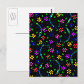Carte Postale Beau design floral sur Arrière - plan noir (Devant / Derrière)
