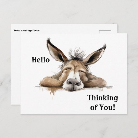 Carte Postale Beau Donkey Penser à vous. Modifiable (Devant / Derrière)