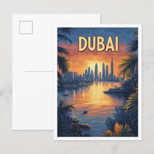 Carte Postale Beau Dubaï Vintage Illustration Voyage