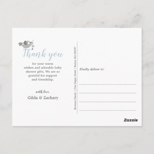 Carte Postale Beau Faire-part de naissance photo en cadre bleu (Dos)